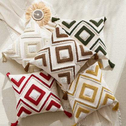 Geknotet Geometrisch Boho Quadratisches Wurfkissenbezug mit Eckenquasten und verstecktem Reißverschluss