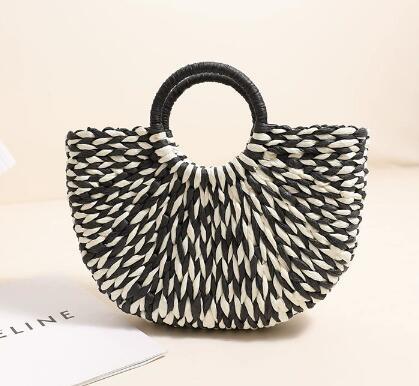 Damen Trendige Bast-Handtasche mit rundem Griff Brehn