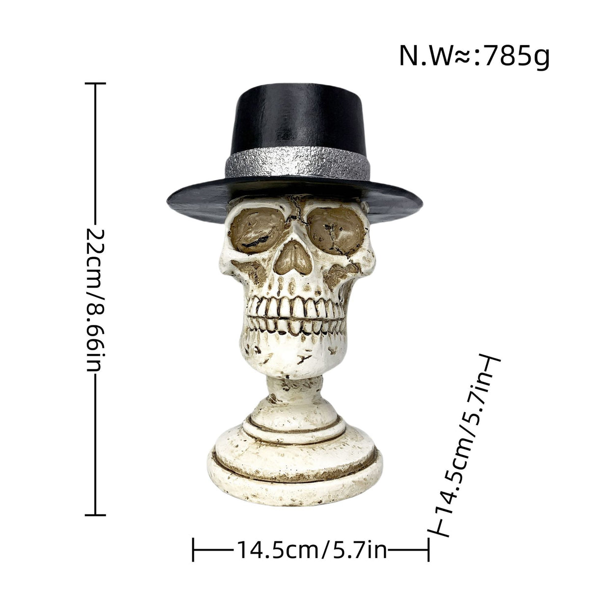 Stilvolle Skelettfigur mit Zylinder und schwarzer Rose Brehn