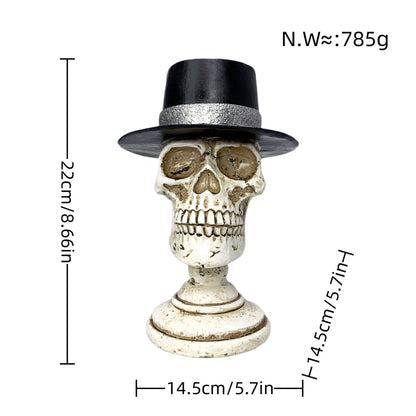 Stilvolle Skelettfigur mit Zylinder und schwarzer Rose Brehn