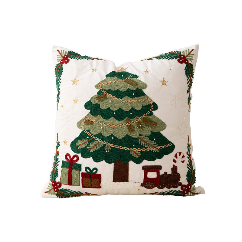 Bestickter Weihnachtskissenbezug mit Rentier‑ und Tannenzweig‑Motiv Brehn