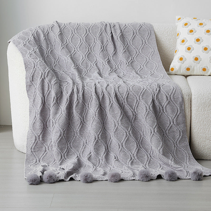 Damen Strickdecke mit dekorativen Pompons Brehn