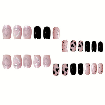Künstlerisches Herz-Themen Press-On Nagelset Brehn