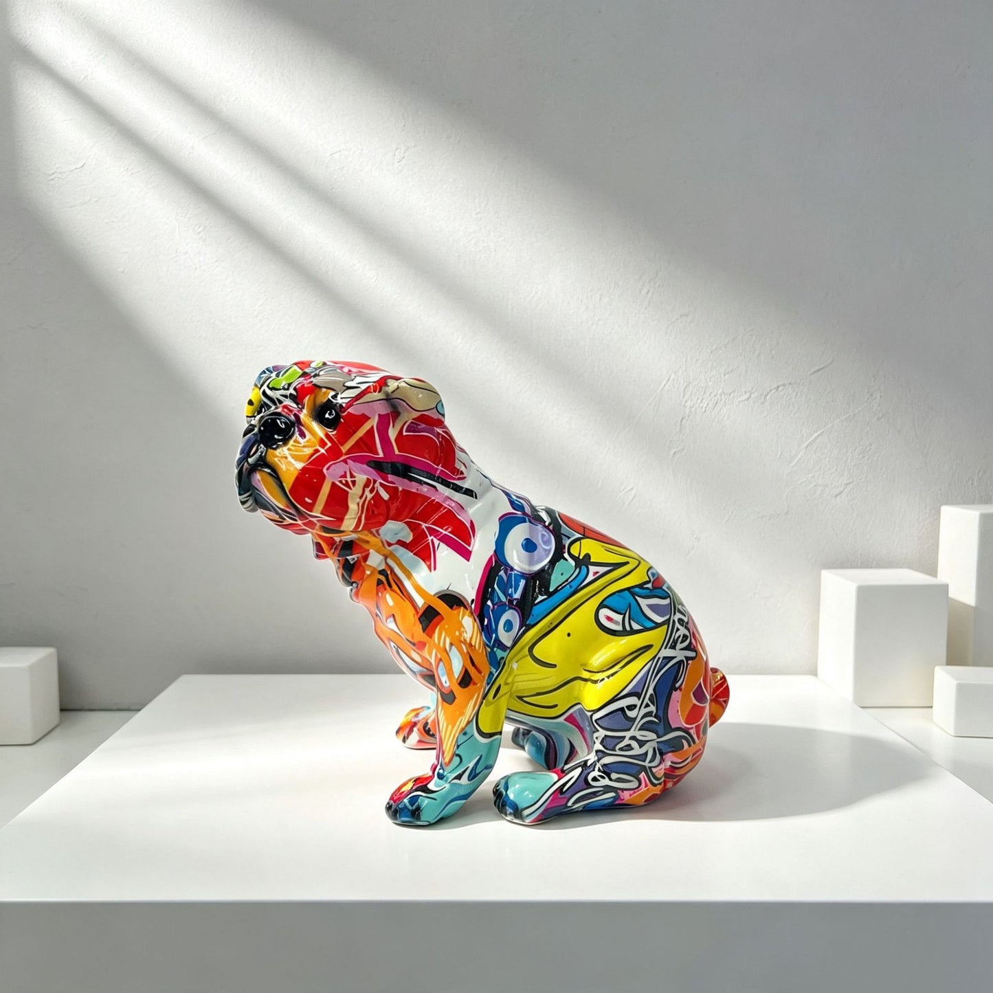 Bunte Dekofigur eines Hundes im modernen Design Brehn