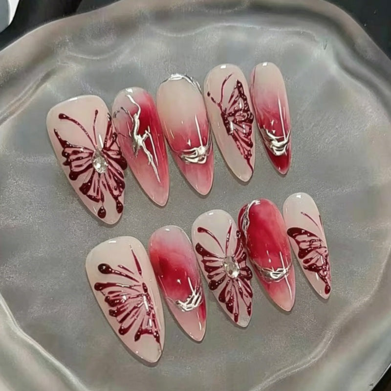 Künstlerisches Floral- und Stern-Applikationen Press-On Nagelset Brehn
