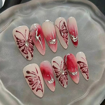 Künstlerisches Floral- und Stern-Applikationen Press-On Nagelset Brehn