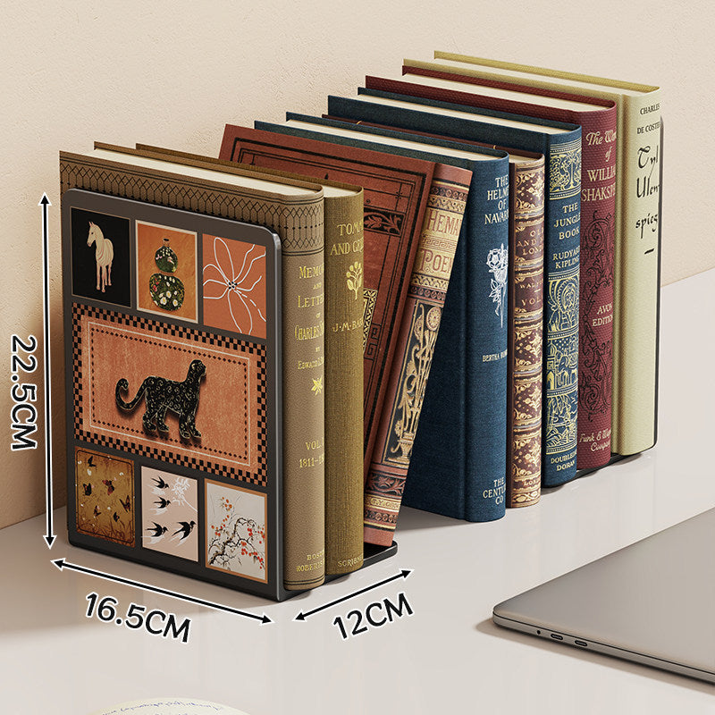 Niedlicher Cartoon Desktop Metall Buchstütze mit rutschfester Basis und dekorativem Panel