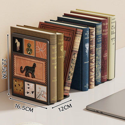 Niedlicher Cartoon Desktop Metall Buchstütze mit rutschfester Basis und dekorativem Panel