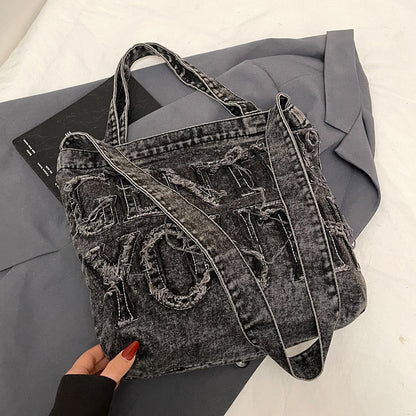 Zerrissene Denim Grafik Tragetasche