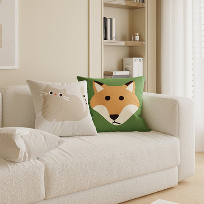 Fox Illustration Cotton-Linen Decorative Pillow Cover with Concealed Zipper