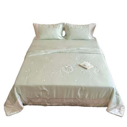 Satin-Bettwäsche-Garnitur mit feiner Schmetterlings-Stickerei, besticktem Mittelfeld und Hotelverschluss Brehn