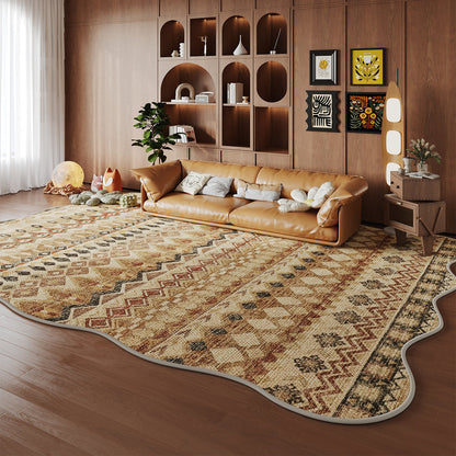 Large Scalloped-Edge Vintage Moroccan Low-Pile Area Rug
