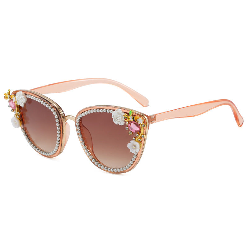 Damen Glamouröse Cat-Eye Sonnenbrille mit floralen Verzierungen Brehn