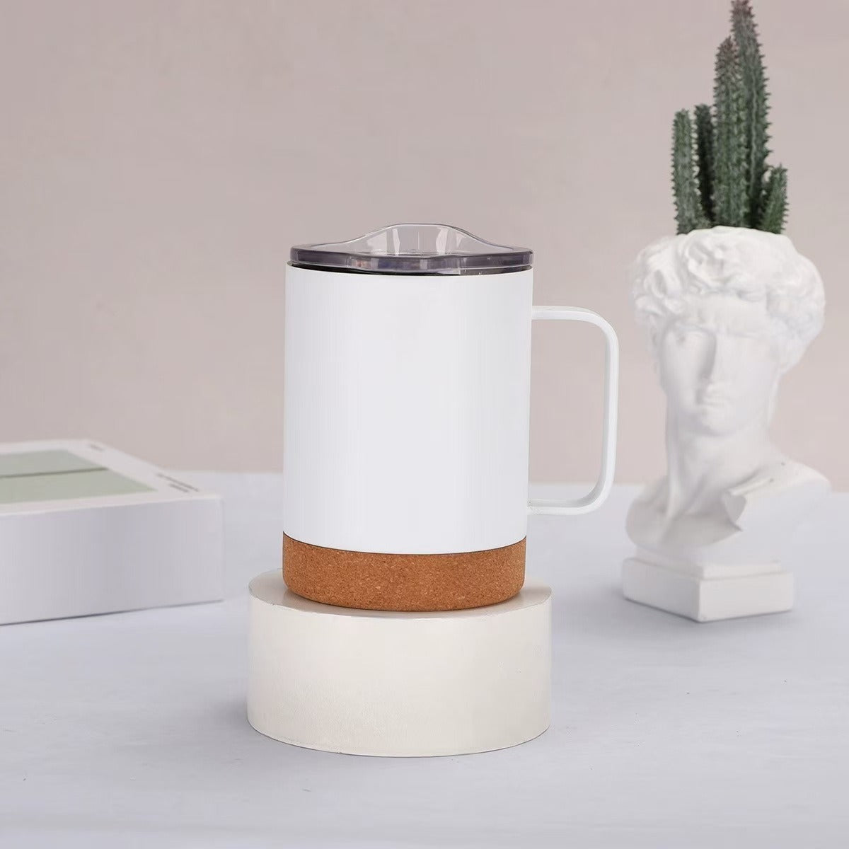 Damen eleganter Kaffeebecher mit Korkboden und durchsichtigen Deckel Brehn