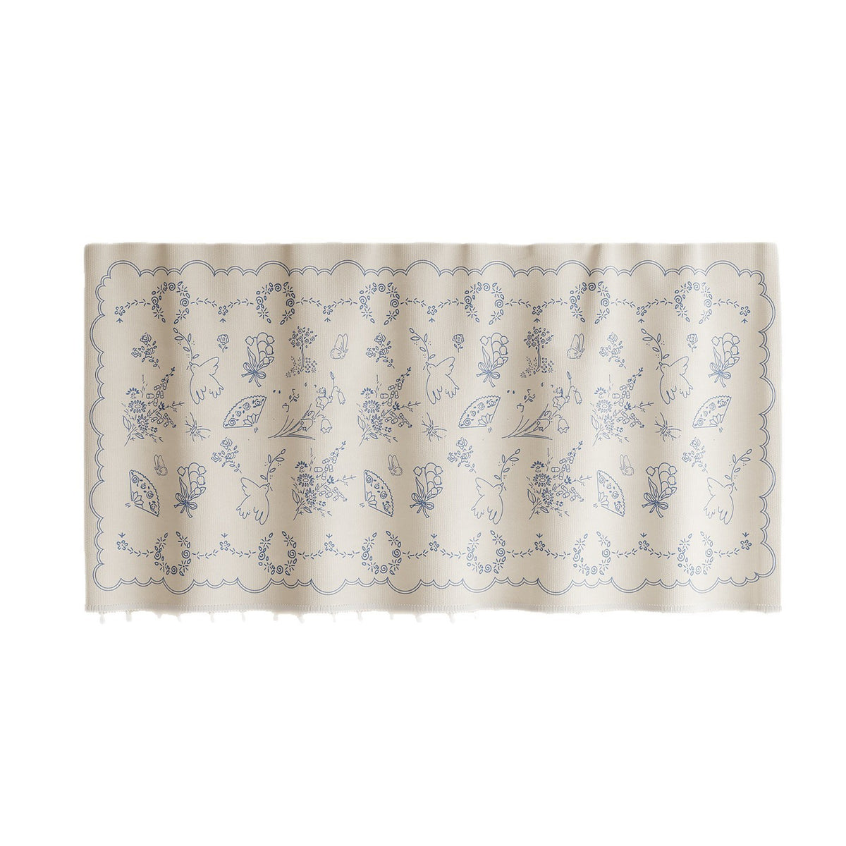 Short Scalloped Pom-Pom Window Valance Curtain Panel