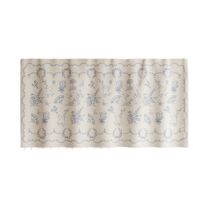 Short Scalloped Pom-Pom Window Valance Curtain Panel