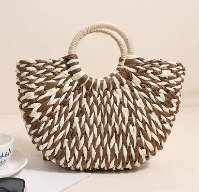 Damen Trendige Bast-Handtasche mit rundem Griff Brehn
