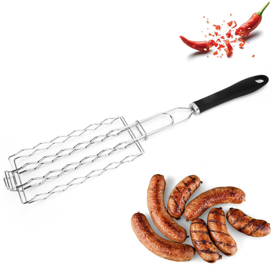 Wellenstahl Grillkorb Für Bratwürste mit Klappbarer Klemme und Hitzebeständigem Griff Brehn