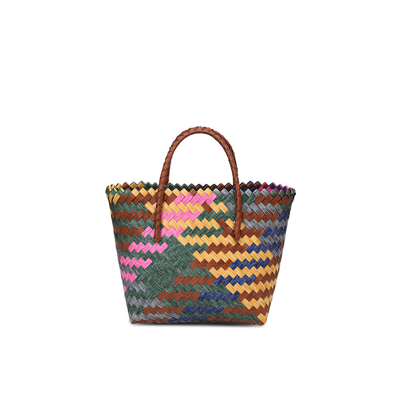 Handgewebte mehrfarbige Strohtasche