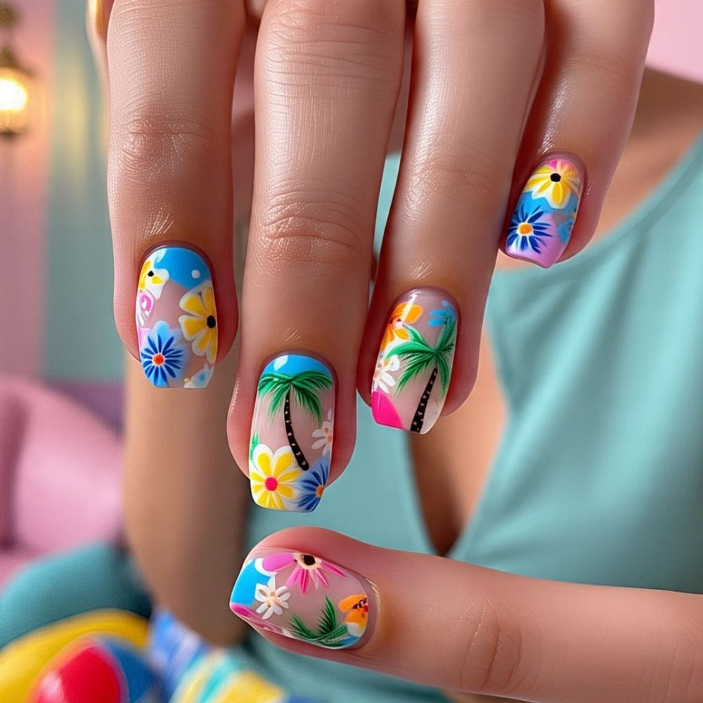 Künstliche Fingernägel im tropischen Blüten-Design Brehn