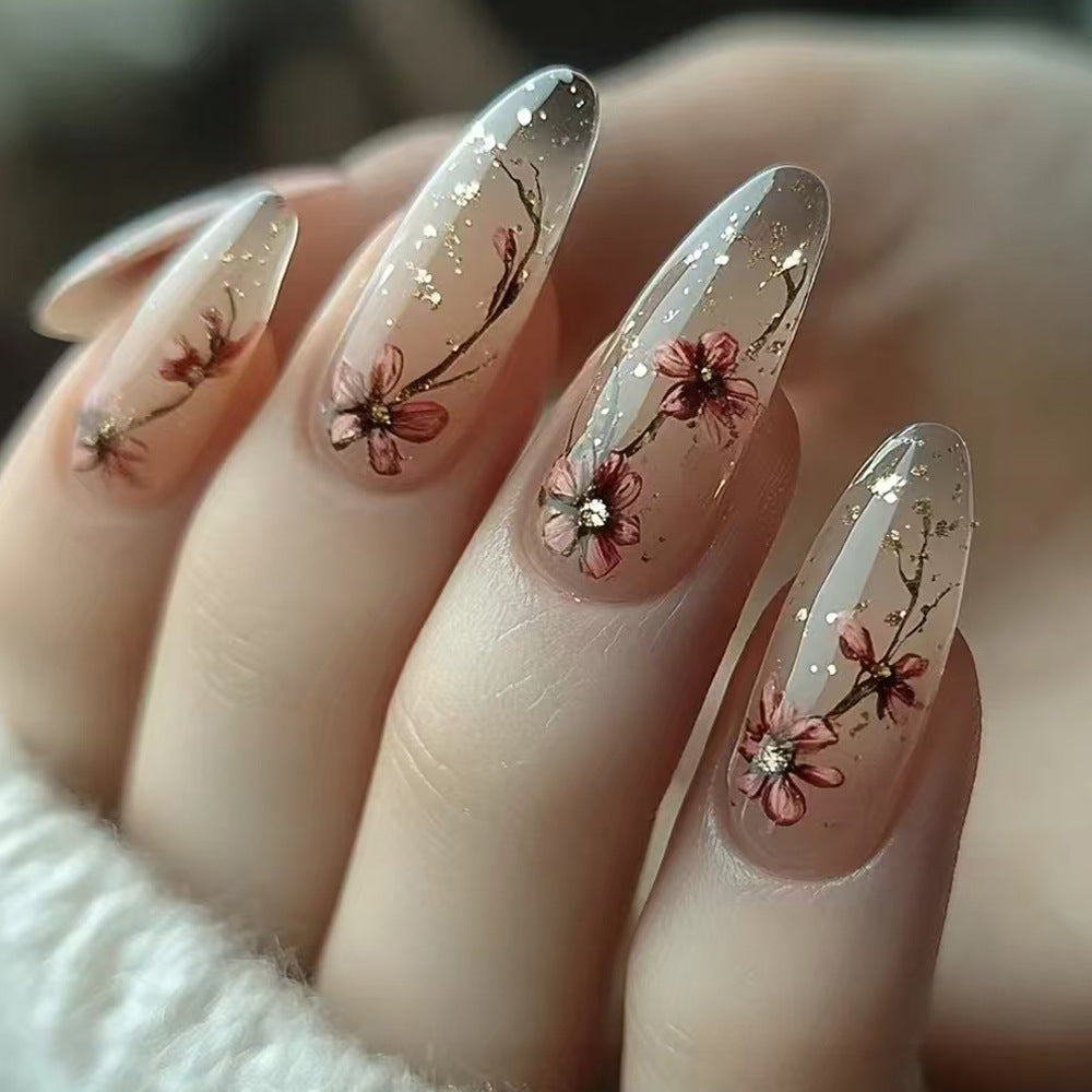 Künstlerisches Floral Press-On-Nagelset Brehn
