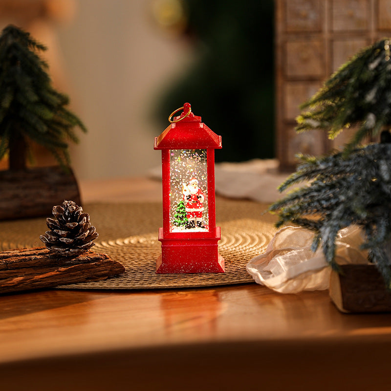 Beleuchtete Weihnachtslaterne mit glitzerndem Schneemann-Szenario Brehn