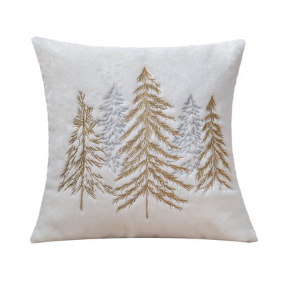 Quadratischer Zierkissenbezug aus Kunstfell mit gesticktem Tannenbaum‑Motiv Brehn