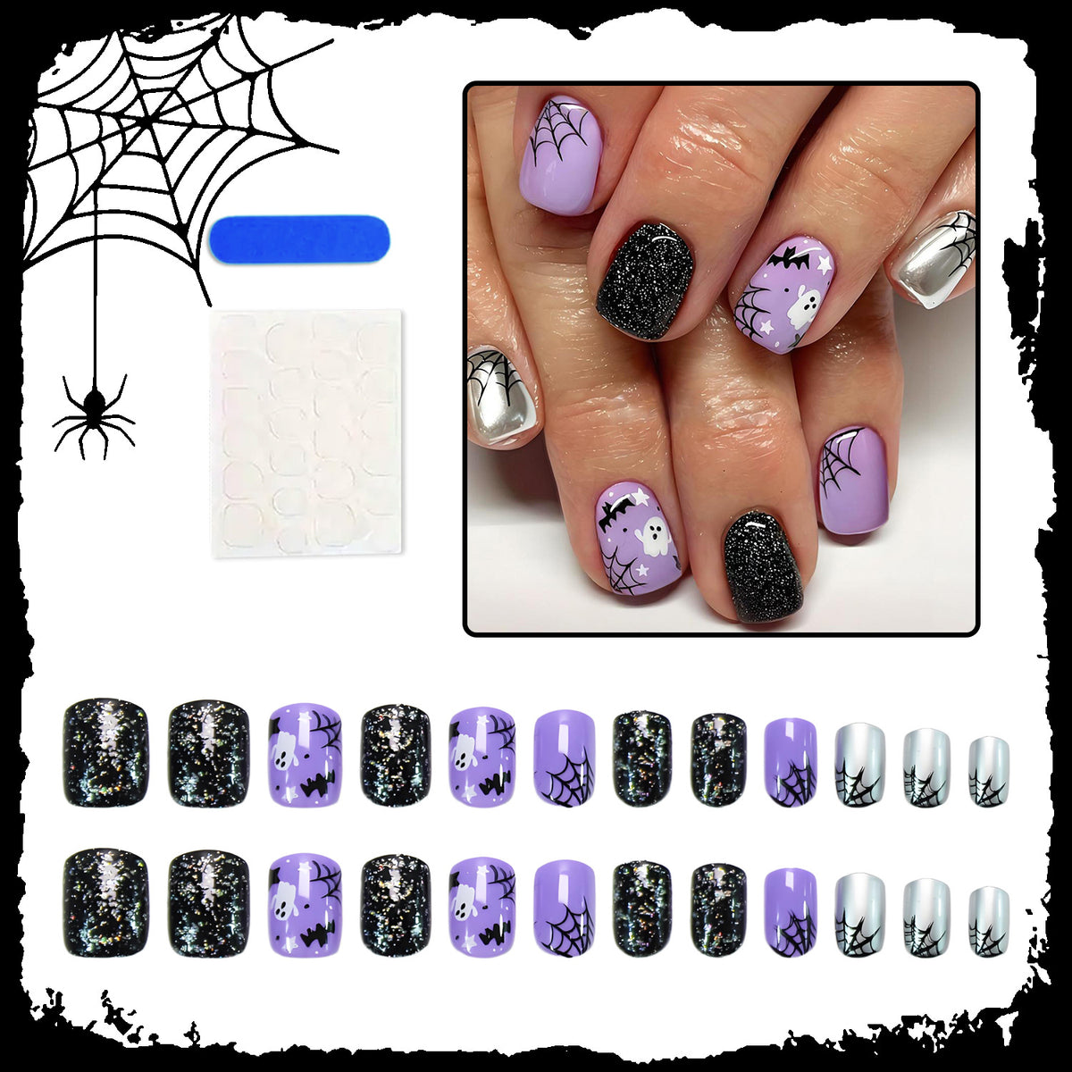 Halloween Kunstnagelset mit spooky Motiven und Glitzerakzenten Brehn