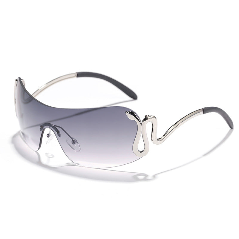 Damen modische futuristische Sonnenbrille mit geschwungenem Rahmen Brehn