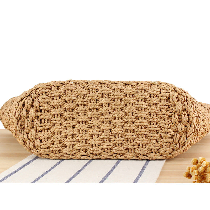Geflochtene Basttasche mit Lederapplikation Brehn