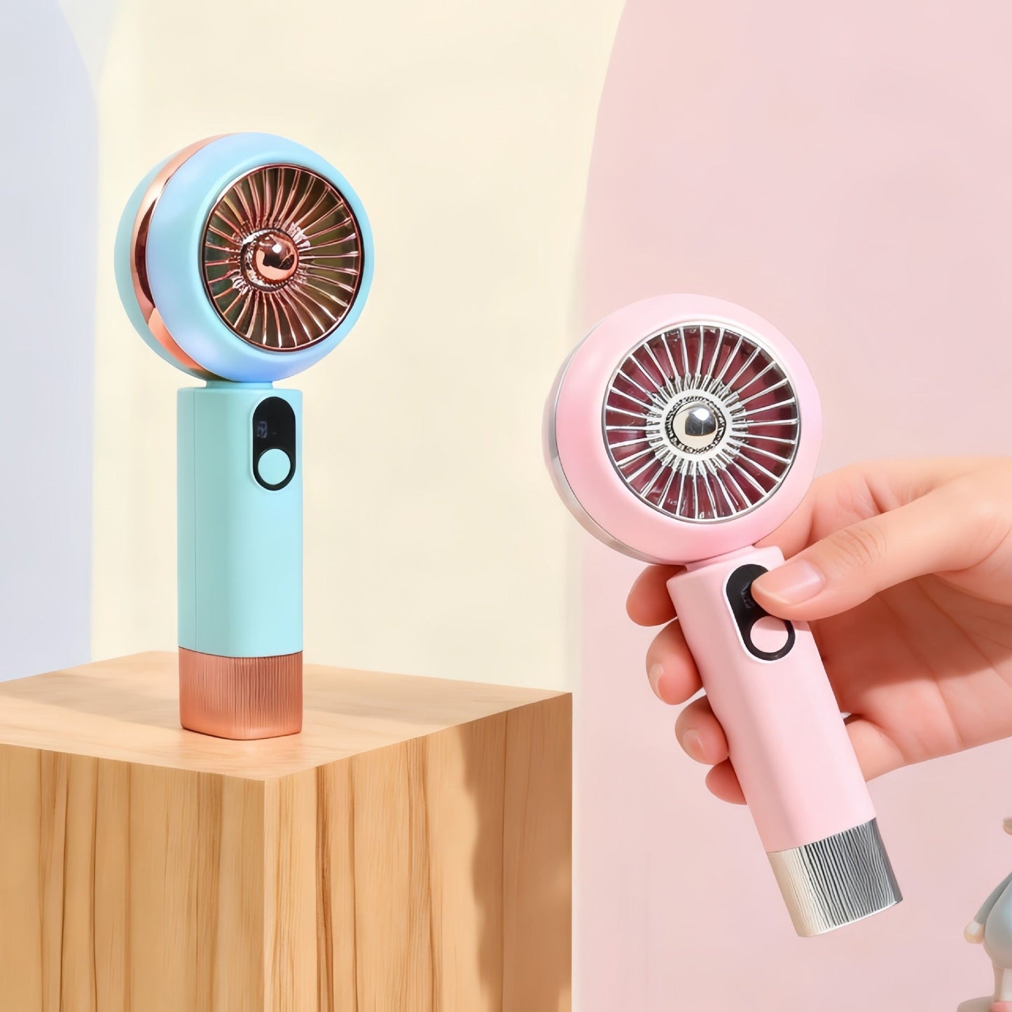 Damen tragbarer Mini-Handventilator mit LED-Licht und digitaler Steuerung Brehn