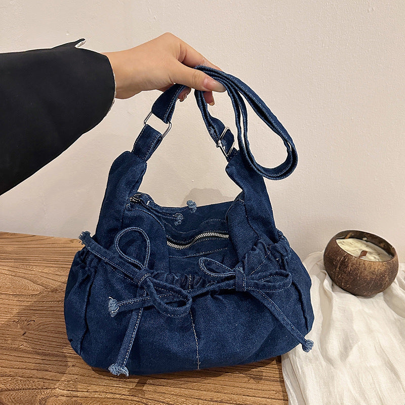 Denim Zugband Hobo Tasche