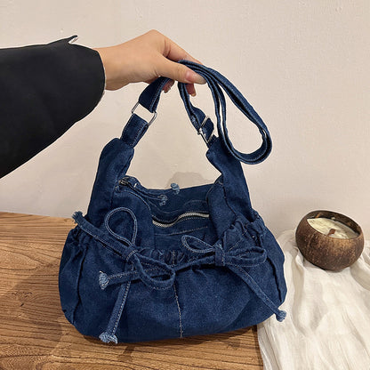 Denim Zugband Hobo Tasche