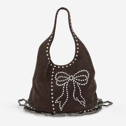 Dekorative Nieten Wildleder Hobo Tasche