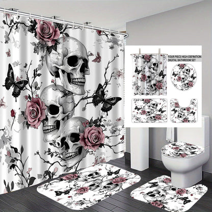 Künstlerisches Skull- und Blumenmotiv Badezimmer-Set Brehn