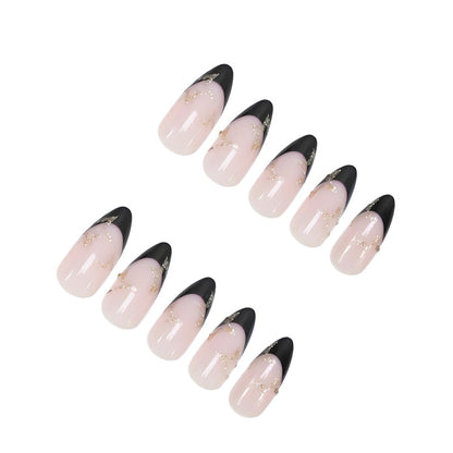 Kunstnagelset mit elegantem französischen Spitzen-Design und glamourösen Akzenten Brehn
