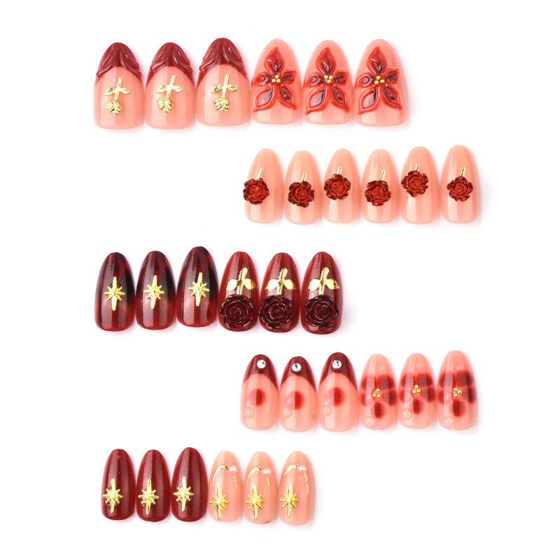 Künstlerisches Floral Press-On Nagelkunst Set Brehn