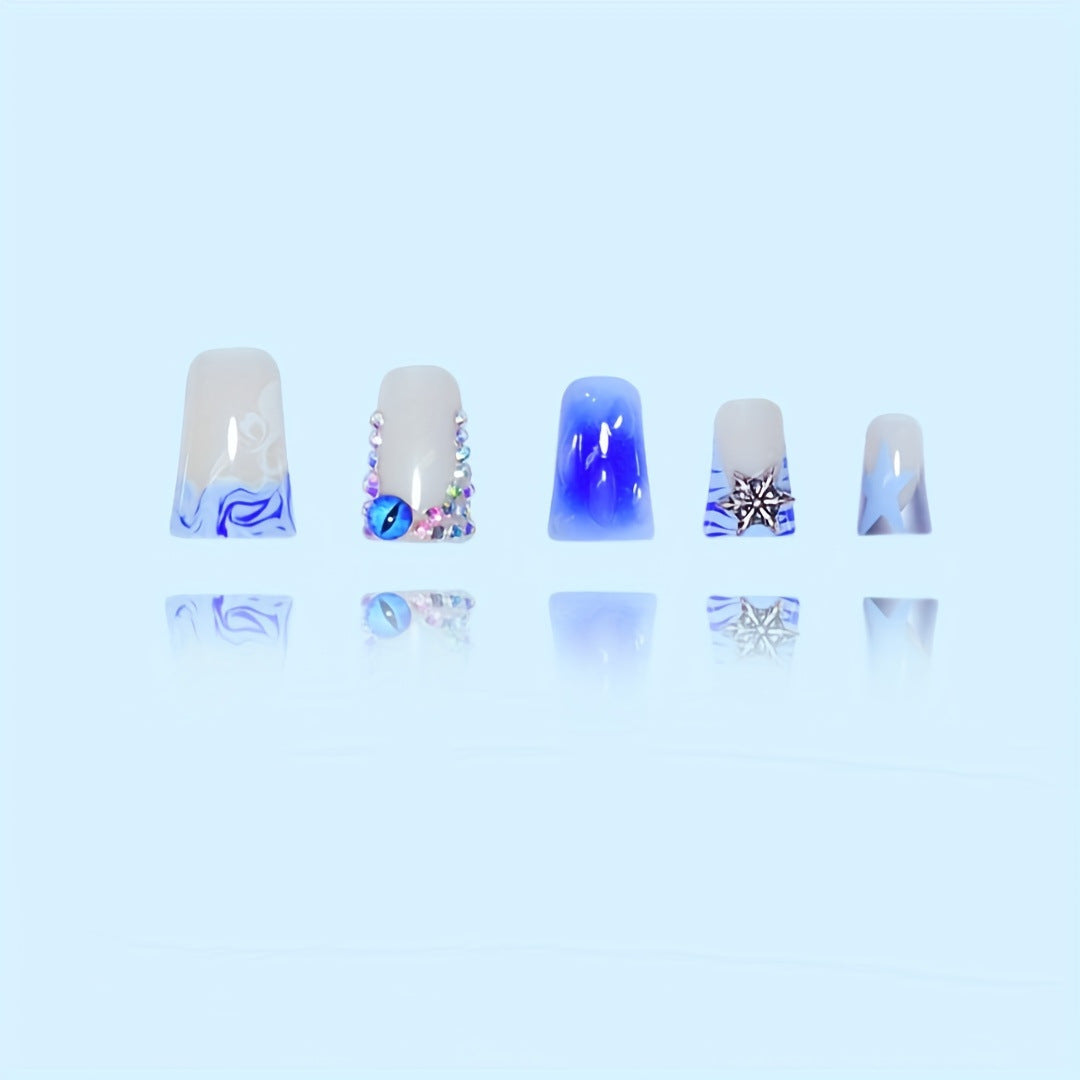 Dekoratives Press-on-Nagelkunst-Set mit Edelsteinakzenten Brehn