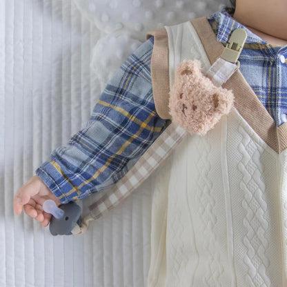 Blumenkleidungs-Schnullerclip mit Gingham-Baumwollgurt