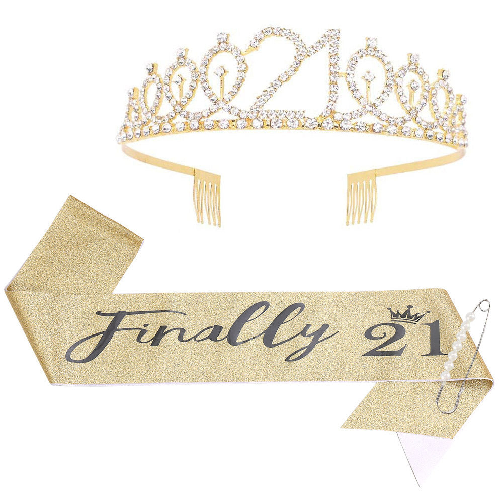 Damen Kristallverzierte Geburtstagskrone mit personalisiertem Sash Brehn