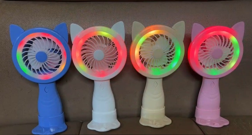 Unisex Tragbarer Handventilator mit kreativen Katzenohren und bunten LED-Lichtern Brehn