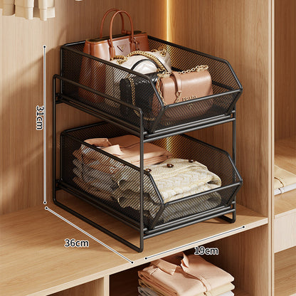 Doppel-Layer Metall-Mesh Ausziehbarer Kleiderschrank-Organizer für Handtaschen und gefaltete Kleidung