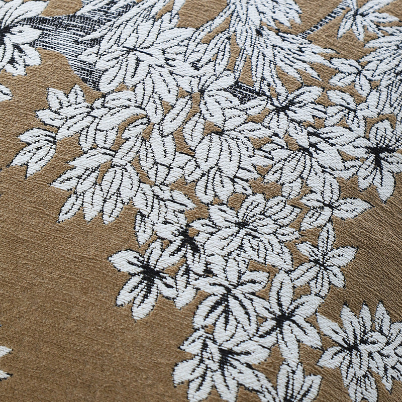 Quadratischer bestickter Kissenbezug aus Baumwoll‑Leinen‑Mix mit floraler Jacquardstruktur und Samtpaspel Brehn