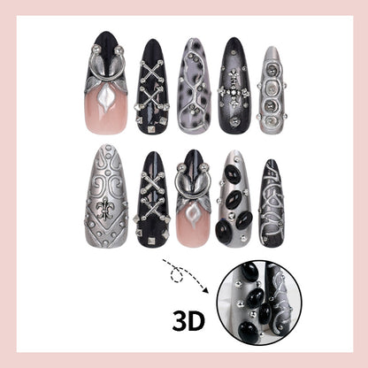 Kunstnagelset mit eleganten 3D-Verzierungen und stilvollen Akzenten Brehn