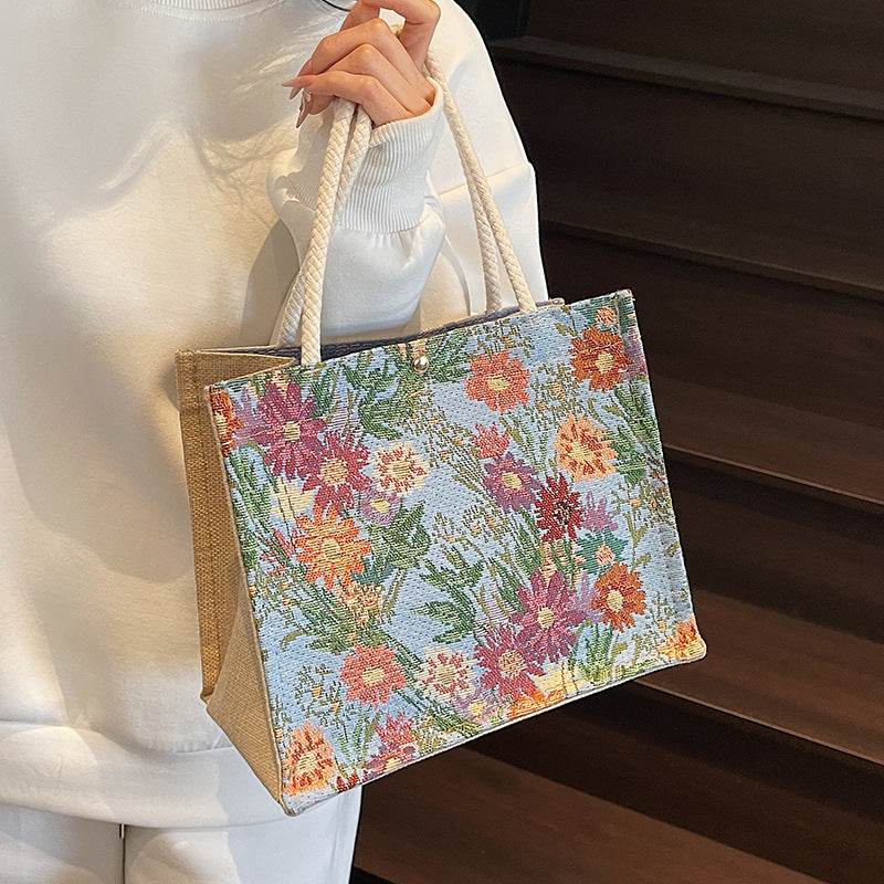 Blumen bestickte Canvas-Shopper-Tasche  1790616925