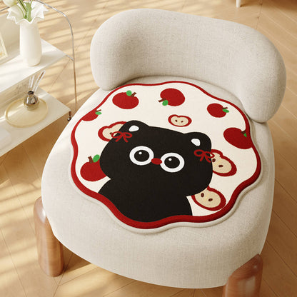 Decorative Scalloped Round Chair Seat Cushion Pad with Cartoon Cat and Polka Dot Print