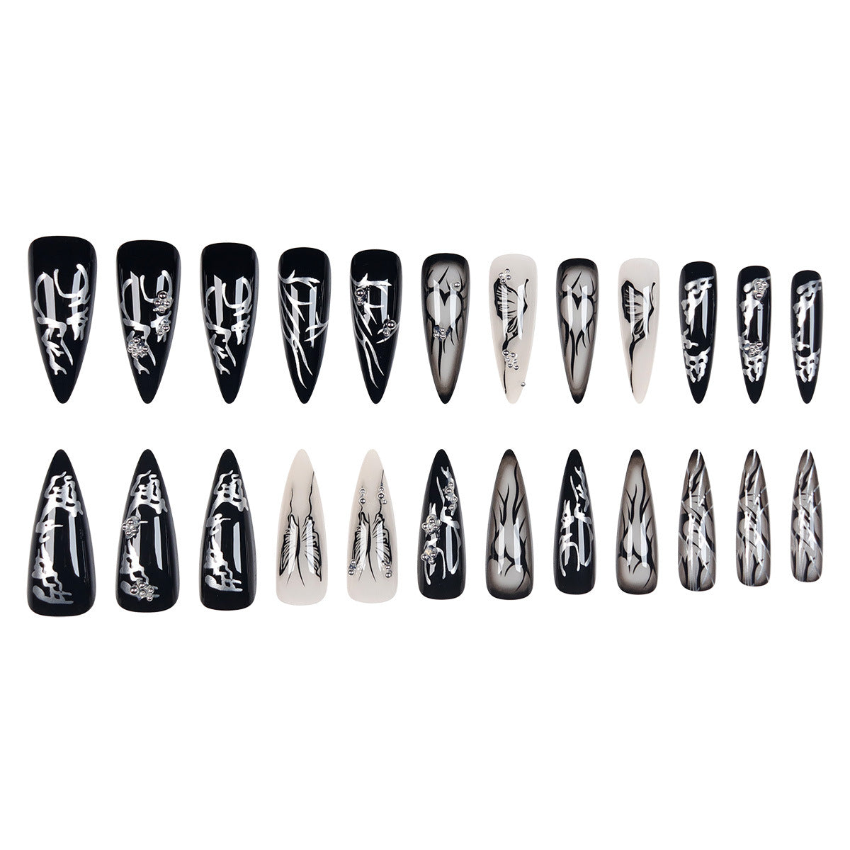 Gothic-inspirierte Stiletto Press-On Nägel Brehn