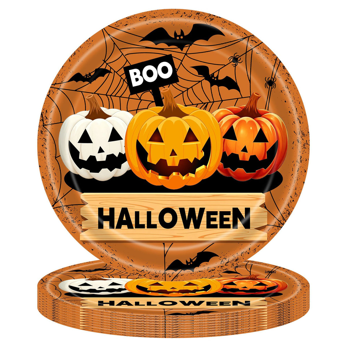 Einweg-Pappbecher mit Halloween-Kürbis- und Geistermotiv stapelbar