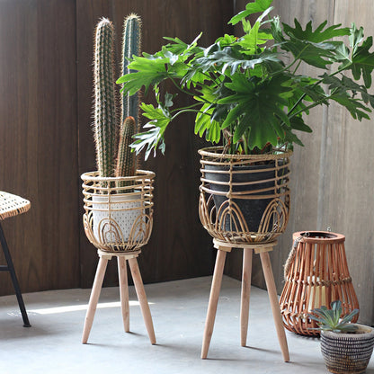 Stilvoller Pflanzenständer aus Rattan und Holz Brehn