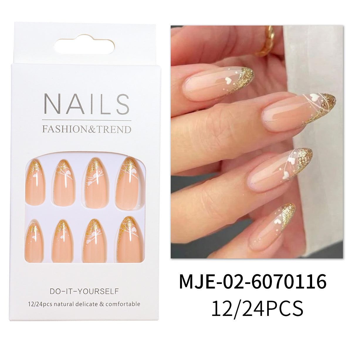 Glamorous Heart-Accent Press-On Nails Brehn